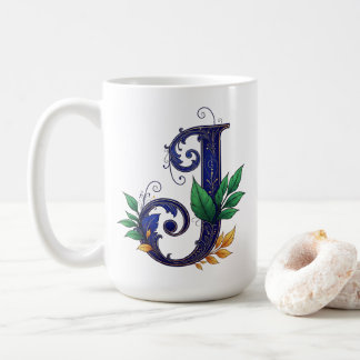 Caneca De Café Letra J em Cursiva Elegante