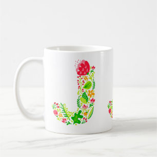 Caneca De Café Letra J em Flores Coffee Mug