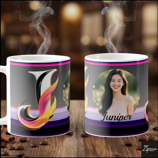 Caneca De Café Letra J Fluida Abstrata Neon Pena (This is a sample design. There are several models to choose from, with the name and color changed.
)