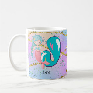 Caneca De Café Letra J Monograma Aquarela Enfermeiro de Sereia Cu