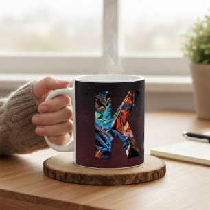 Caneca De Café Letra K Holográfica Galáxia Cósmica Inicial