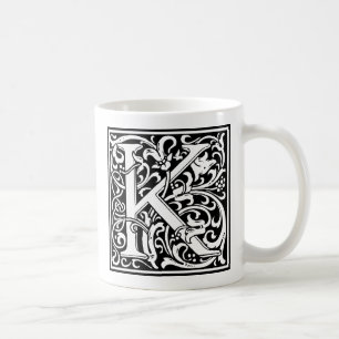 Caneca De Café Letra K Monograma Medieval Art Nouveau
