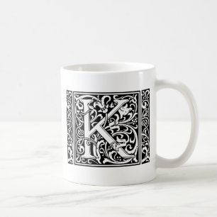 Caneca De Café Letra K Monograma Medieval Arte Nova