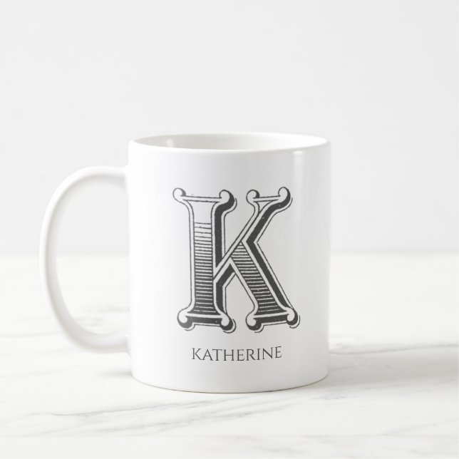 Caneca De Café Letra K Monograma Nome Moderno Café Mug (Esquerda)