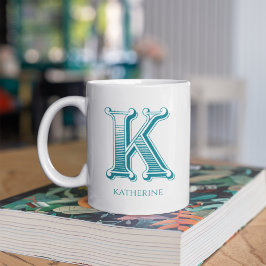 Caneca De Café Letra K Teal Monograma Nome Moderno Café Mug