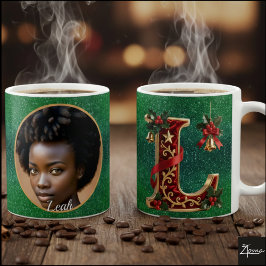 Caneca De Café Letra L de Natal Vermelho Veludo Dourado Luxuoso