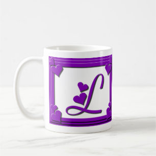 Caneca De Café Letra L do monograma do quadro dos corações roxo