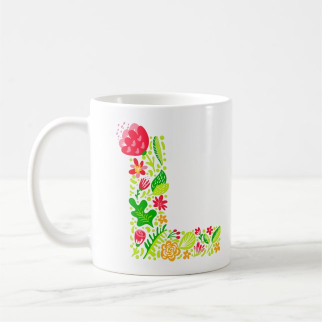 Caneca De Café Letra L em Flores Coffee Mug (Esquerda)