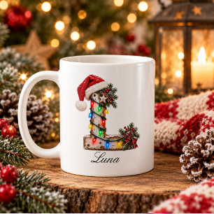 Caneca De Café Letra L Monograma de Natal Festivo Rústico