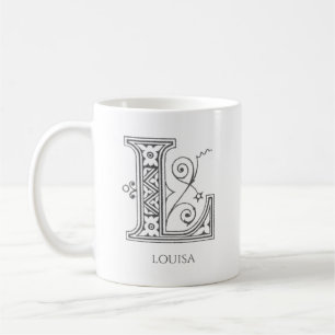 Caneca De Café Letra L Monograma Nome Moderno Café Mug