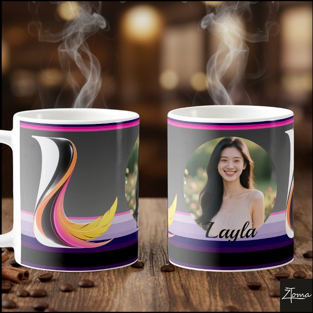 Caneca De Café Letra L Neon Fluida Abstrata Pena (This is a sample design. There are several models to choose from, with the name and color changed.
)