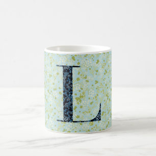Caneca De Café Letra L verde claro e azul livre