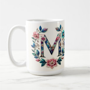 Caneca De Café Letra M Coffee Mug - Design floral para presente