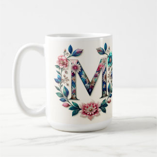Caneca De Café Letra M Coffee Mug - Design floral para presente