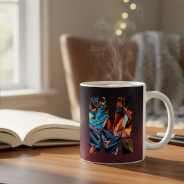 Caneca De Café Letra M Cromada Iridescente: Monograma Holográfico