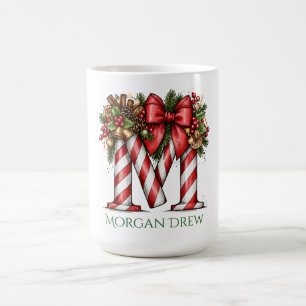 Caneca De Café Letra M de Alfabeto de Bastão de Natal 15 oz