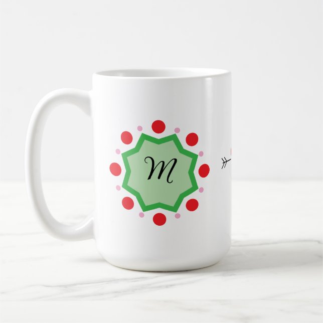 Caneca De Café Letra M de Monograma Elegante – Emblema Verde com  (Esquerda)