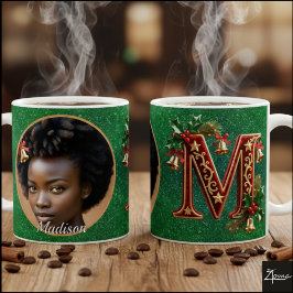Caneca De Café Letra M de Natal Vermelho Veludo Luxo Dourado