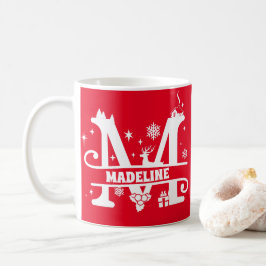 Caneca De Café Letra M Monograma Monograma Nome inicial Vermelho 