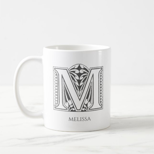 Caneca De Café Letra M Monograma Nome Moderno Café Mug (Esquerda)