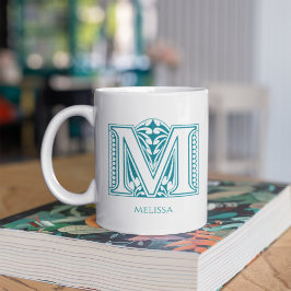 Caneca De Café Letra M Teal Monograma Nome Moderno Café Mug