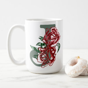 Caneca De Café Letra maiúscula J monograma floral