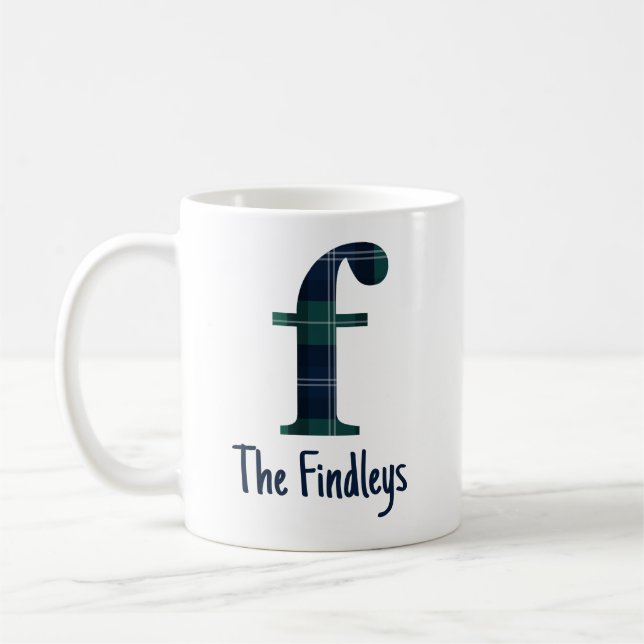 Caneca De Café Letra Minúscula f em Xadrez e Nome (Esquerda)