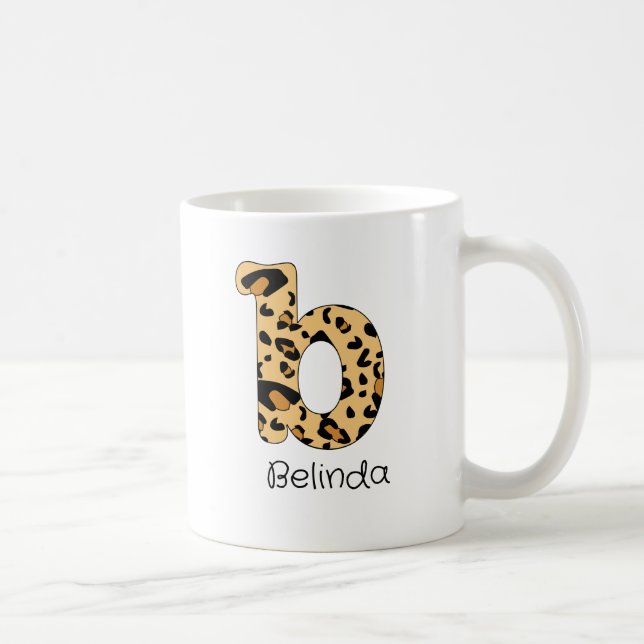 Caneca De Café Letra Minúscula Inicial b em Impressão de Leopardo (Direita)