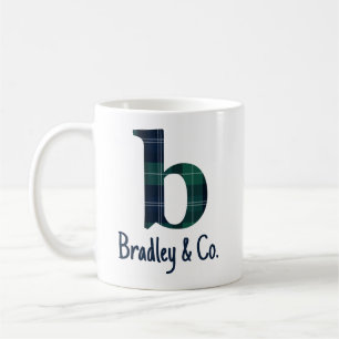 Caneca De Café Letra Minúscula Xadrez Azul b Inicial Com Nome da
