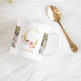 Caneca De Café Letra Moderna Dourada Flor G | Dois Monogramas fot