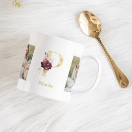 Caneca De Café Letra Moderna Dourada Flor P | Dois Monogramas fot