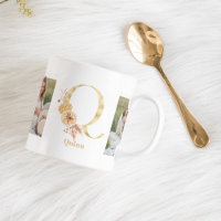 Letra Moderna Dourada Flor Q | Dois Monogramas fot