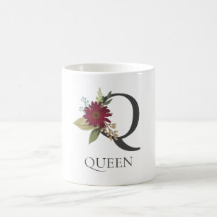 Caneca De Café Letra Moderna Floral Personalizável Monograma Q