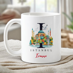 Caneca De Café Letra Monograma Istambul I Presente Personalizado