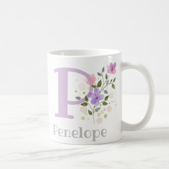 Caneca De Café Letra Monograma P e Nome Cristão (Direita)