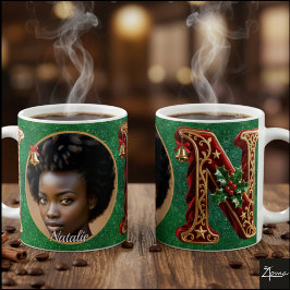 Caneca De Café Letra N de Natal em Veludo Vermelho Luxuoso Dourad