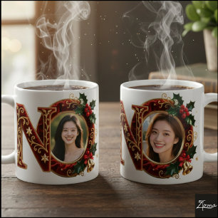 Caneca De Café Letra N de Natal Vermelho em Veludo Luxuoso Dourad