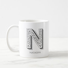 Caneca De Café Letra N Monograma Nome Moderno