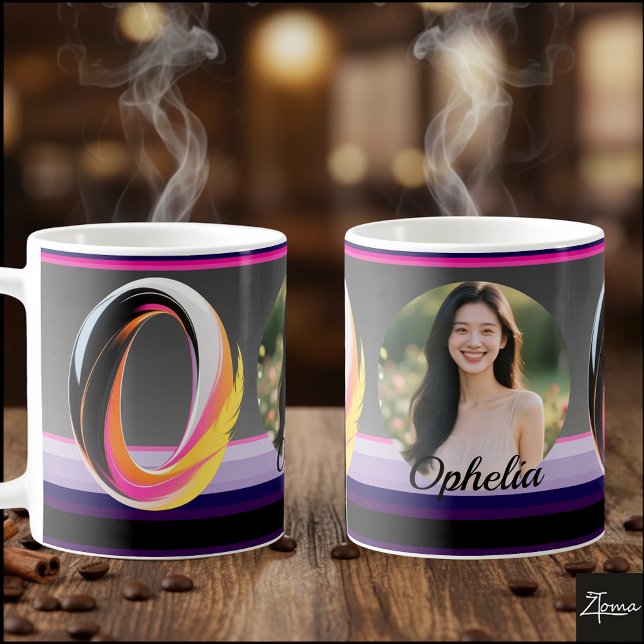 Caneca De Café Letra O Fluida Abstrata Neon Pena (This is a sample design. There are several models to choose from, with the name and color changed.
)
