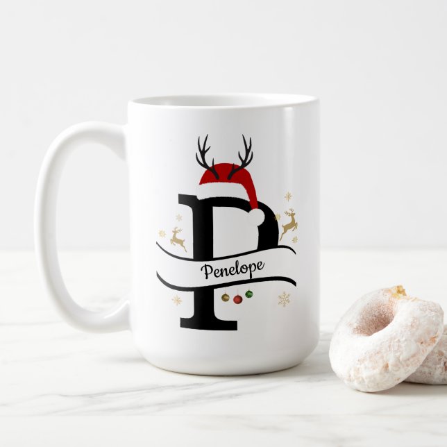 Caneca De Café Letra P Alfabeto Natal  (Com Donut)