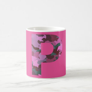 Caneca De Café Letra P Camo com rosa