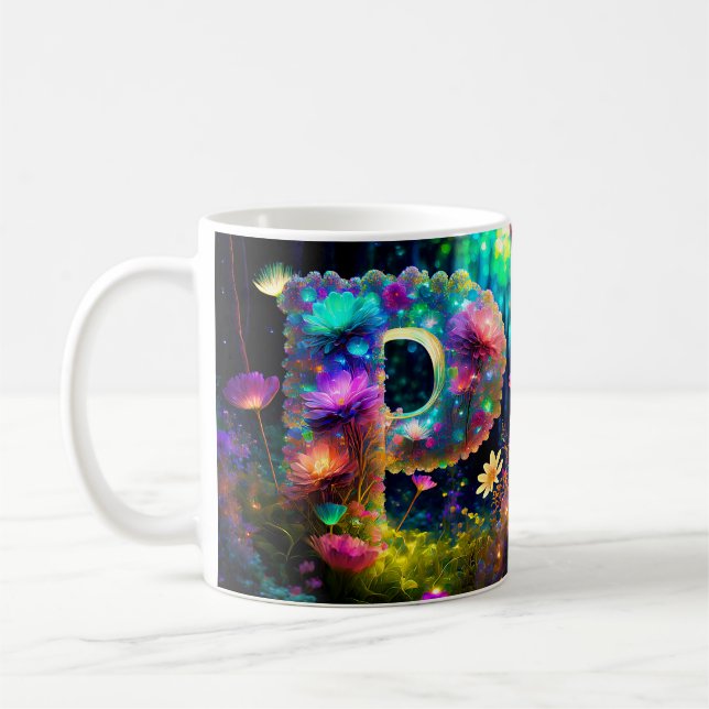 Caneca De Café Letra P floral brilhante (Esquerda)