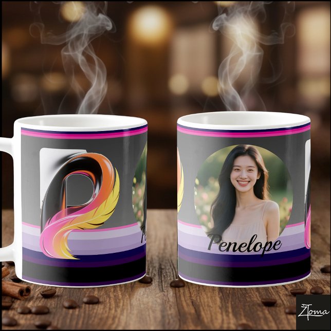 Caneca De Café Letra P Fluida Abstrata Neon Pena (This is a sample design. There are several models to choose from, with the name and color changed.
)