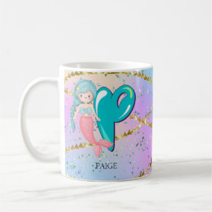 Caneca De Café Letra P Monograma Mola Aquarela Enfermeiro Sereia