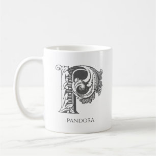 Caneca De Café Letra P Monograma Nome Moderno