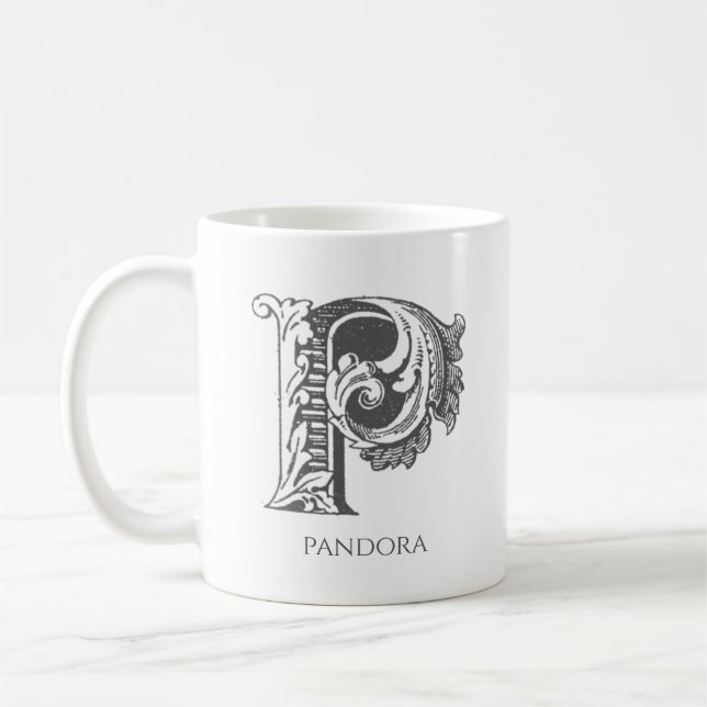 Caneca De Café Letra P Monograma Nome Moderno (Esquerda)