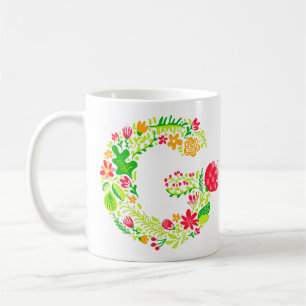 Caneca De Café Letra personalizada G em Flores Coffee Mug