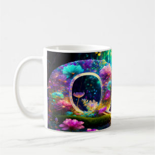 Caneca De Café Letra Q floral brilhante