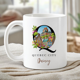 Caneca De Café Letra Q Monograma da Cidade de Quebec Presente Per