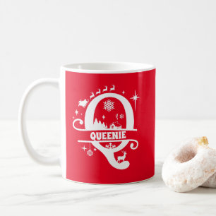 Caneca De Café Letra Q Monograma de Natal Nome Inicial Vermelho